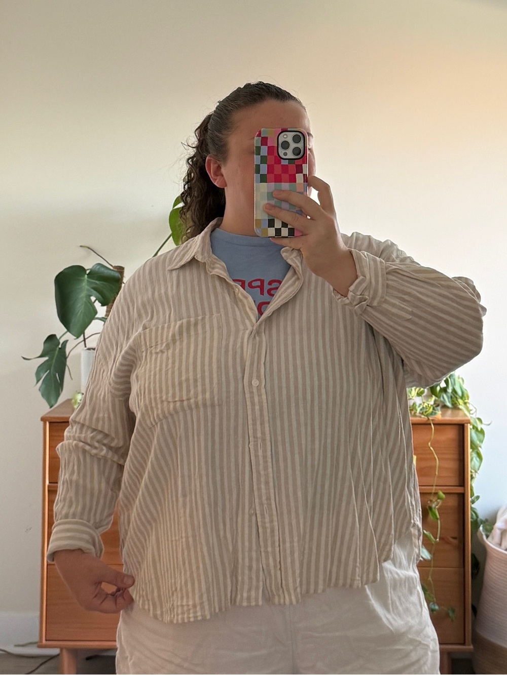 Abercrombie & Fitch linen blend pinstripe button down top